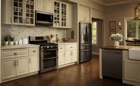 leight kitchen cabinet with black stainless steel appliances|black stainless steel cabinet color schemes.